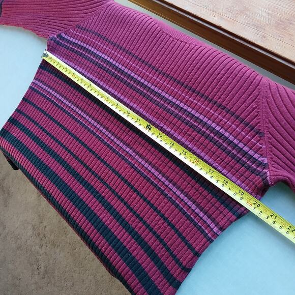 Lane Bryant Red Ribbed Striped Sweater Large missing tags 3/4 sleeves crew neck - Picture 7 of 11